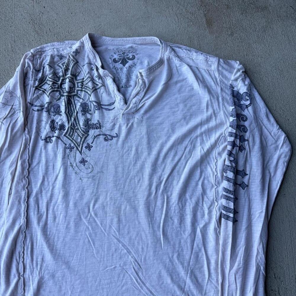 Affliction white long sleeve shirt y2k alt large